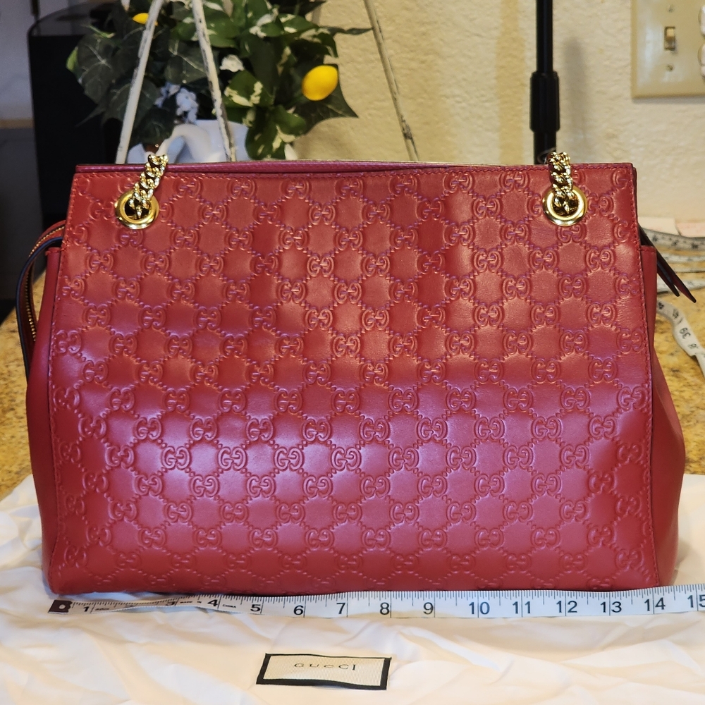 Gucci Red Leather GG Guccissima Calf Leather Bag 453771 Duster Mint Condition - Picture 3 of 16